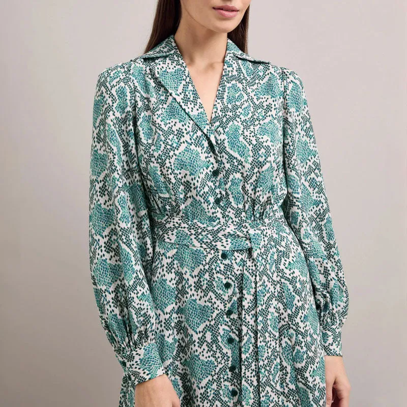 CEFINN Odette Snakeskin Print Shirt Dress in Green