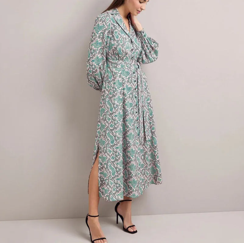 CEFINN Odette Snakeskin Print Shirt Dress in Green