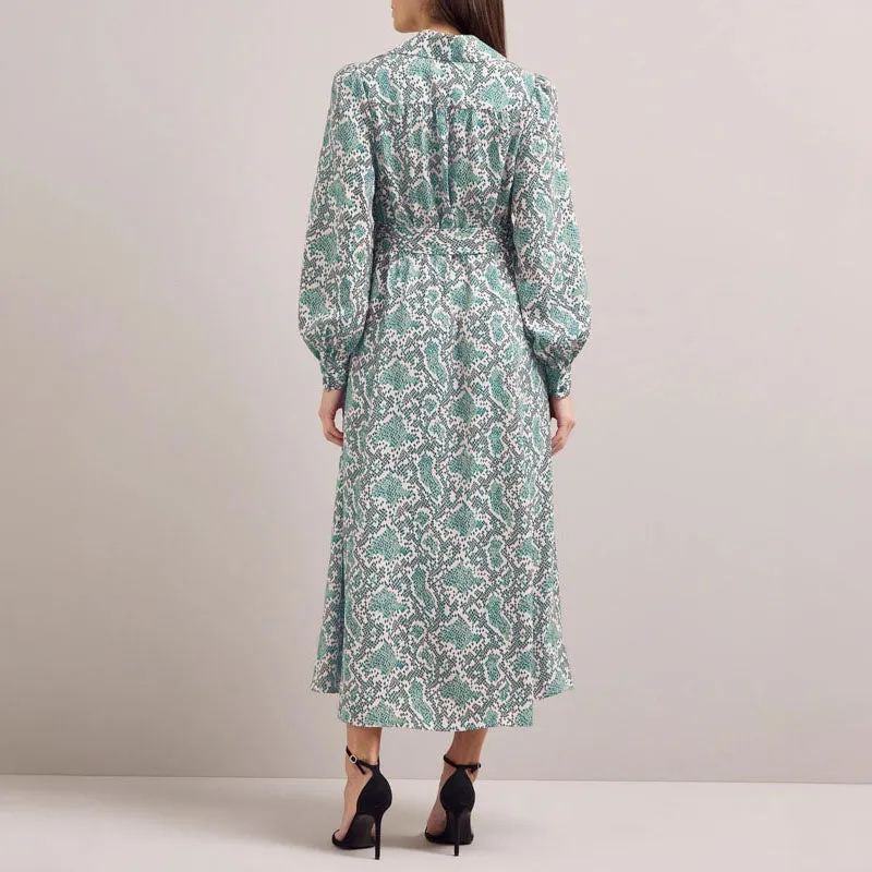 CEFINN Odette Snakeskin Print Shirt Dress in Green