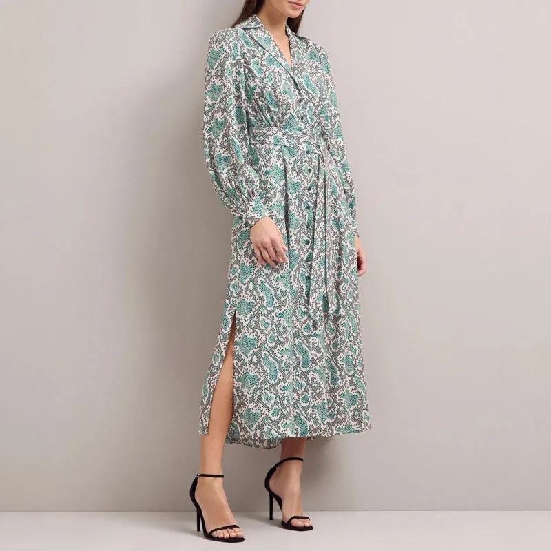 CEFINN Odette Snakeskin Print Shirt Dress in Green