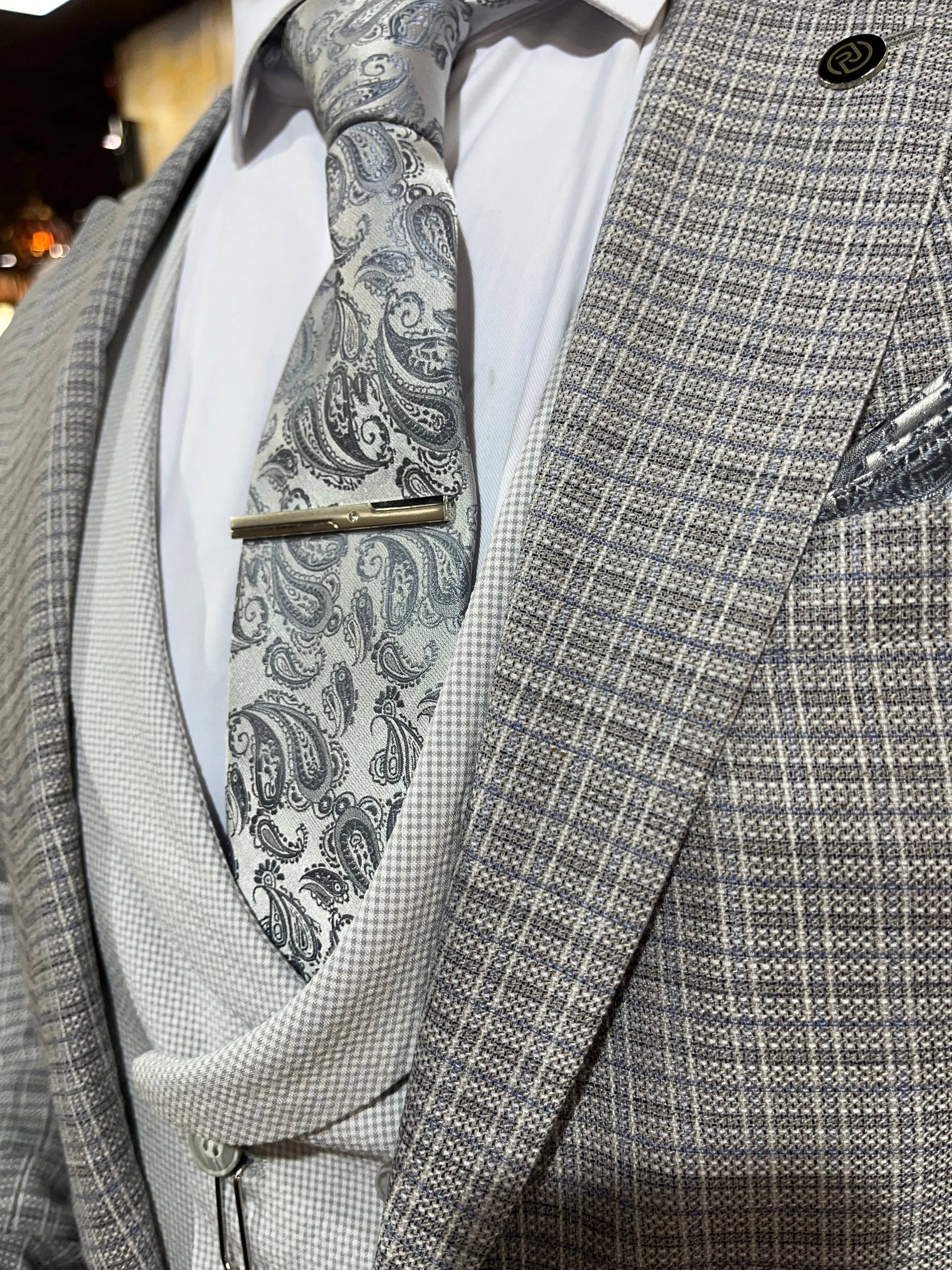 Cezanne - Grey/Blue 3 Piece Suit