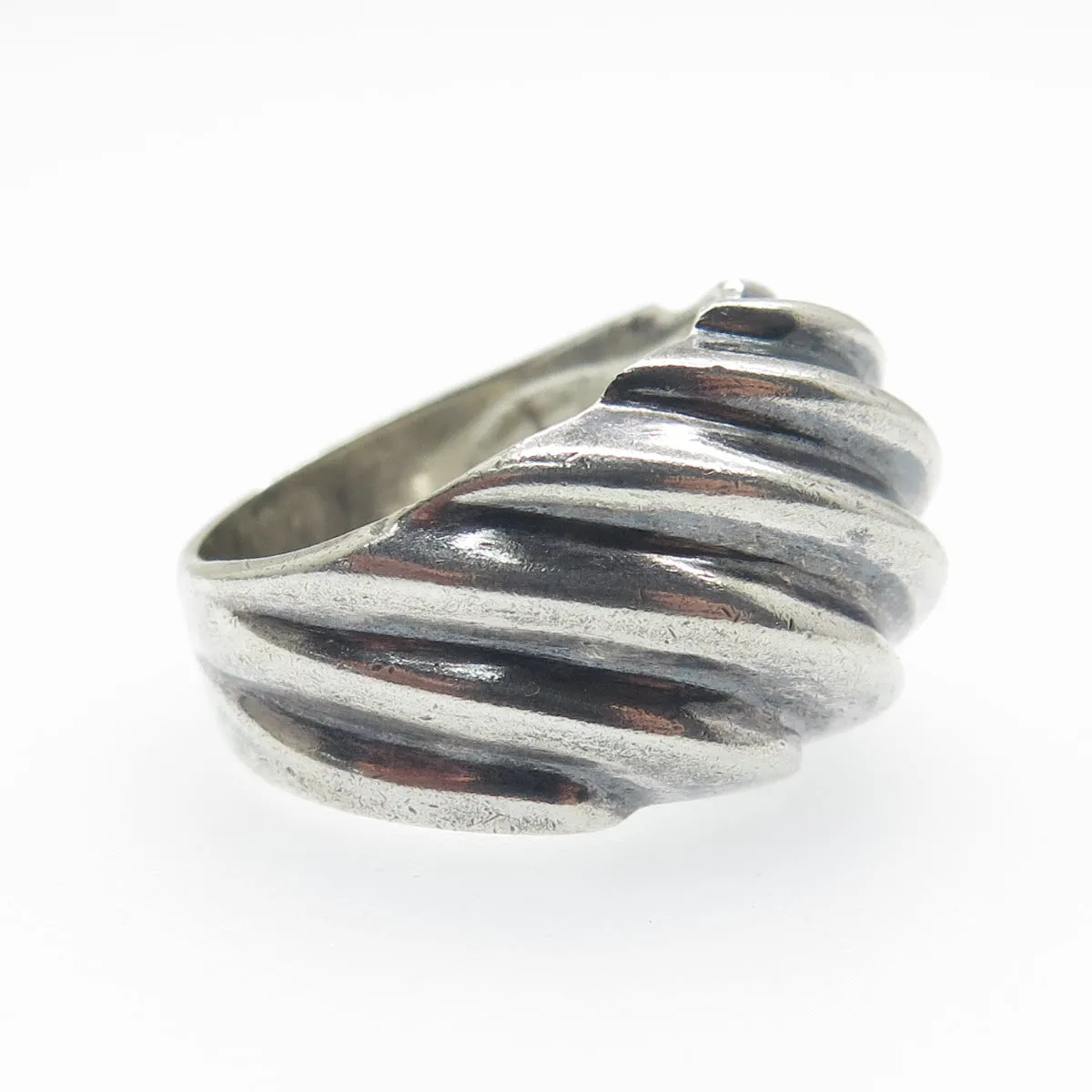 CHAPAL ZENRAY 925 Sterling Silver Vintage Modernist Ribbed Oxidized Ring Size 7
