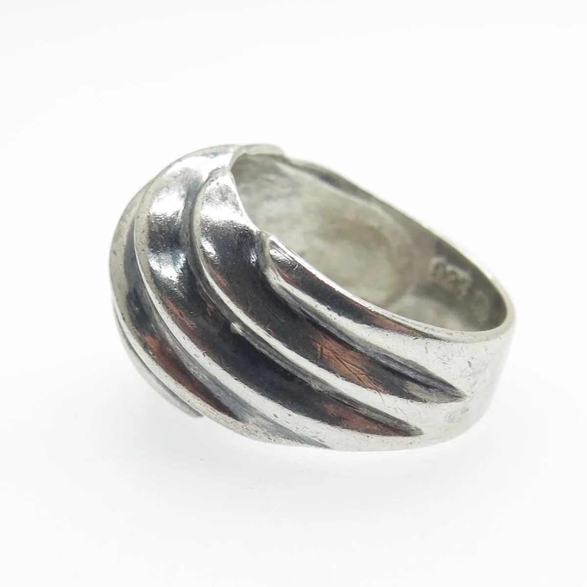 CHAPAL ZENRAY 925 Sterling Silver Vintage Modernist Ribbed Oxidized Ring Size 7