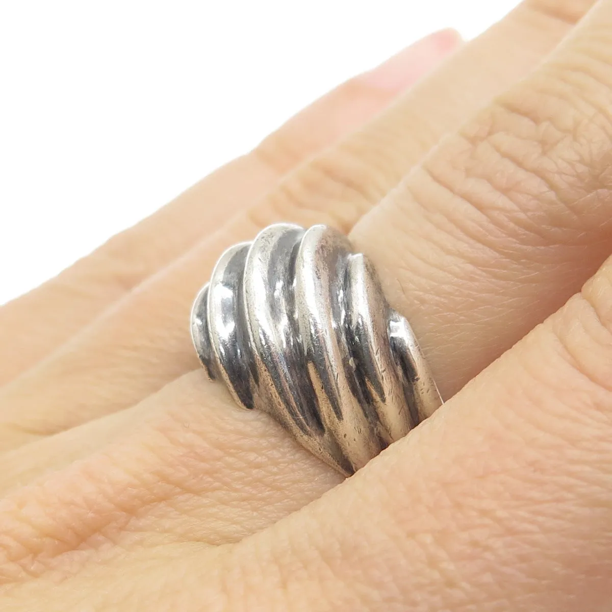CHAPAL ZENRAY 925 Sterling Silver Vintage Modernist Ribbed Oxidized Ring Size 7