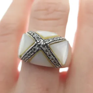 CHAPAL ZENRAY 925 Sterling Silver Vintage MOP & C Z Cross Dome Ring Size 8