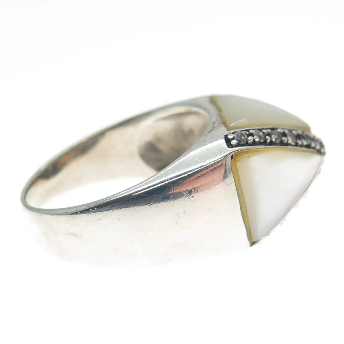 CHAPAL ZENRAY 925 Sterling Silver Vintage MOP & C Z Cross Dome Ring Size 8
