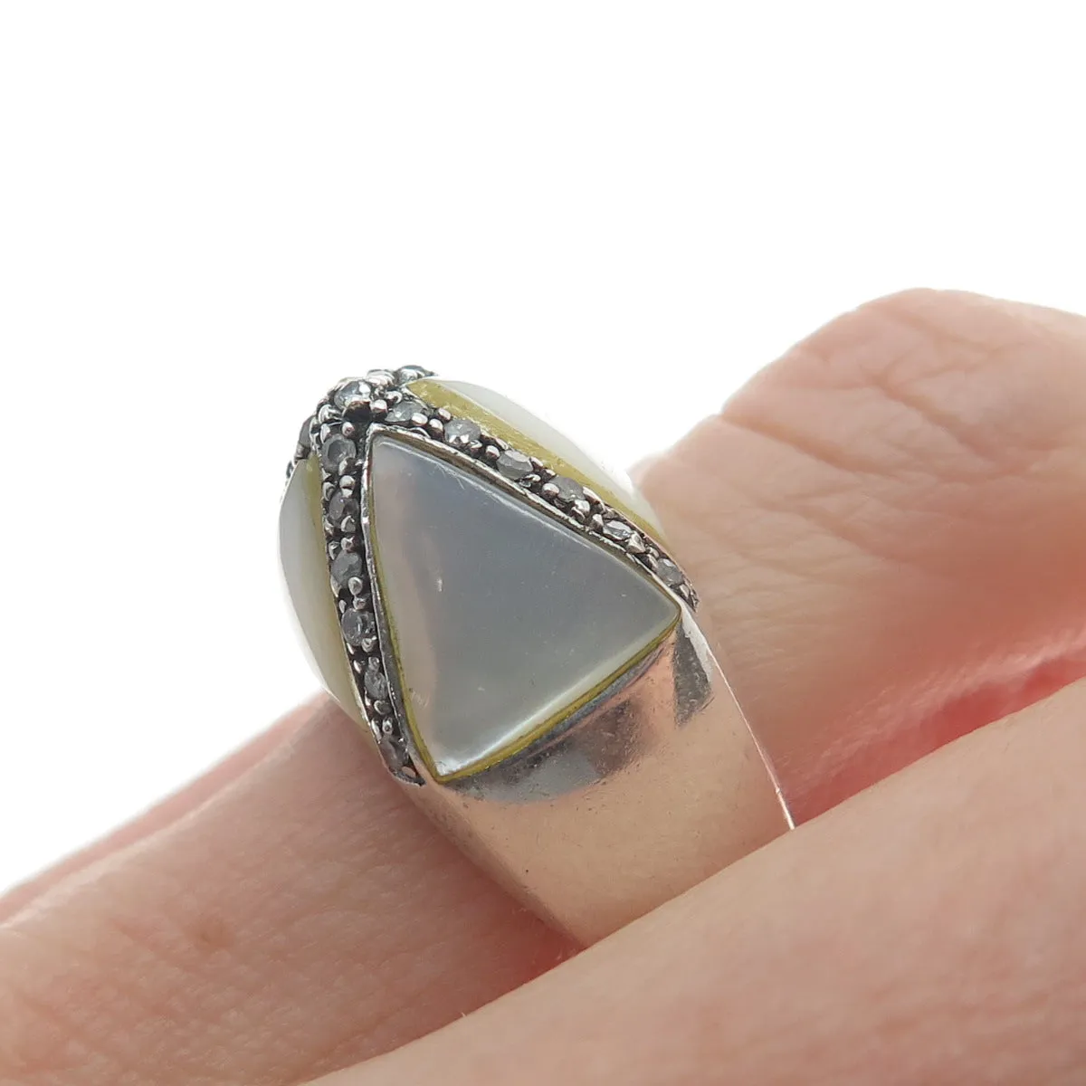 CHAPAL ZENRAY 925 Sterling Silver Vintage MOP & C Z Cross Dome Ring Size 8