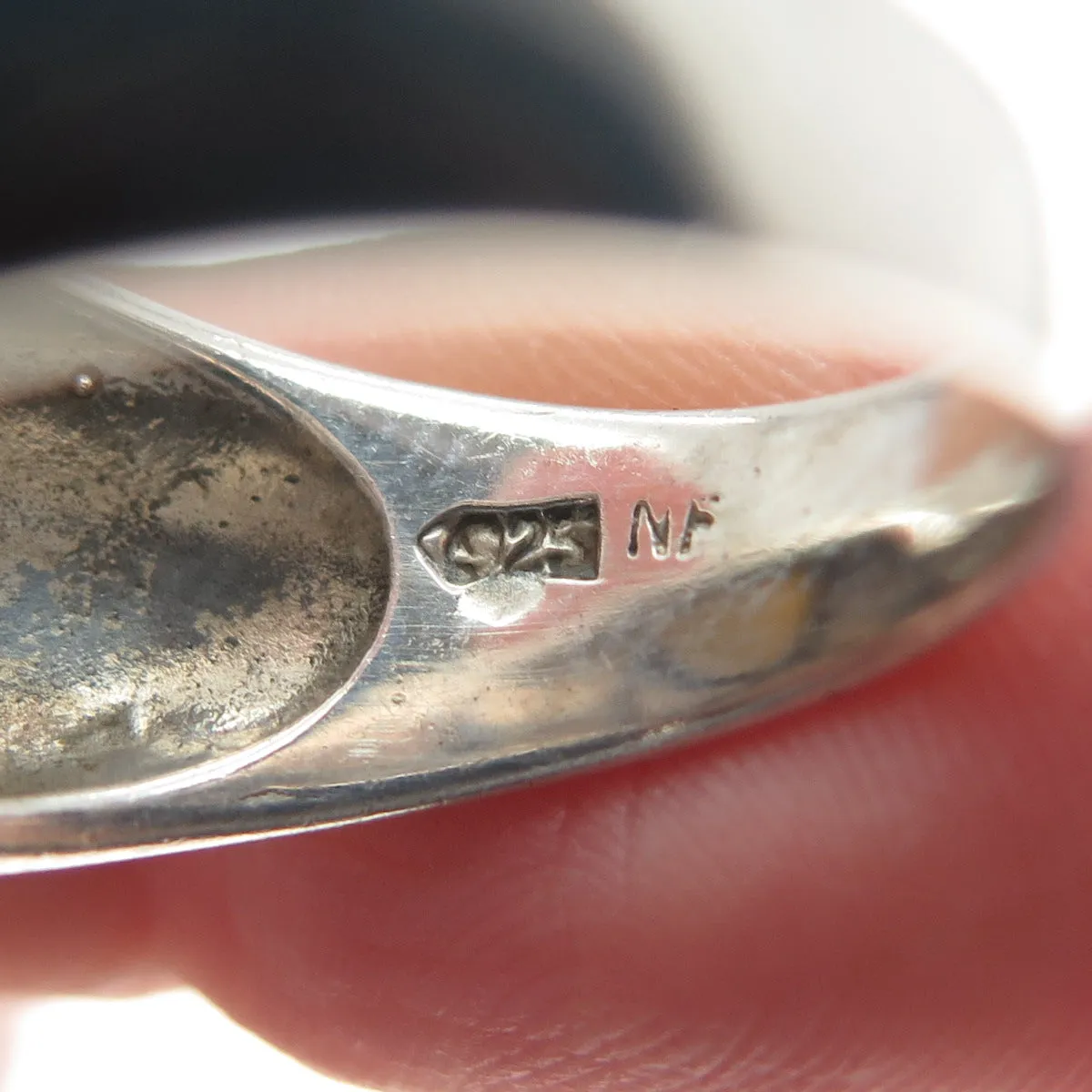 CHAPAL ZENRAY 925 Sterling Silver Vintage MOP & C Z Cross Dome Ring Size 8