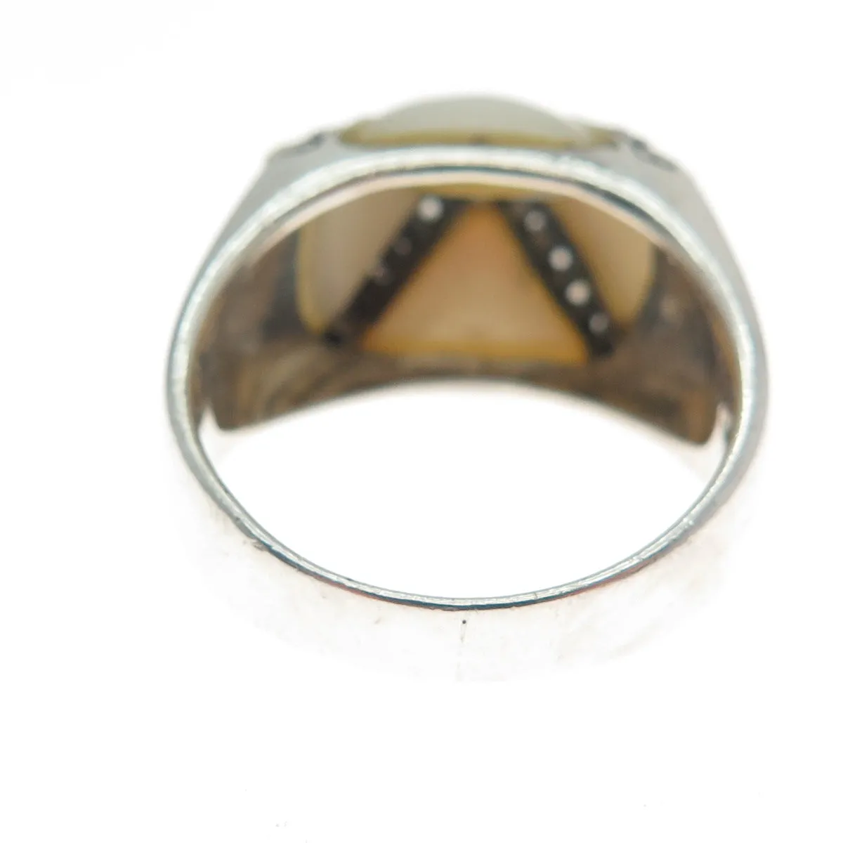 CHAPAL ZENRAY 925 Sterling Silver Vintage MOP & C Z Cross Dome Ring Size 8