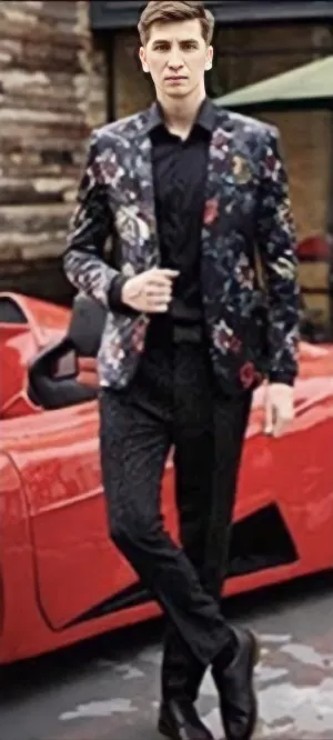 Charcoal Grey Floral Print Suit