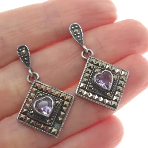 CHARLES WINSTON Sterling Vintage Amethyst & Marcasite Earrings (missing 1 stone)