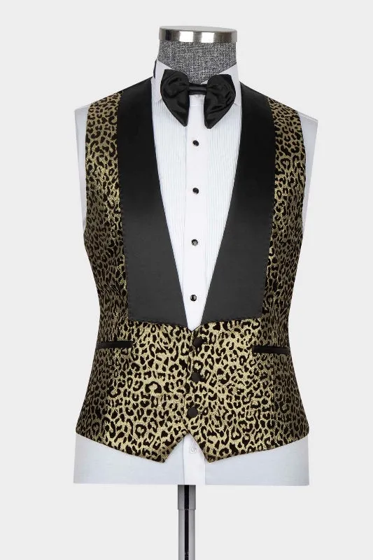 Chic Gold Jacquard Peaked Lapel 3 Piece Prom Suit