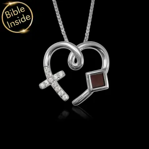 Christian Necklace for Women with Nano Bible: Love Cross Pendant