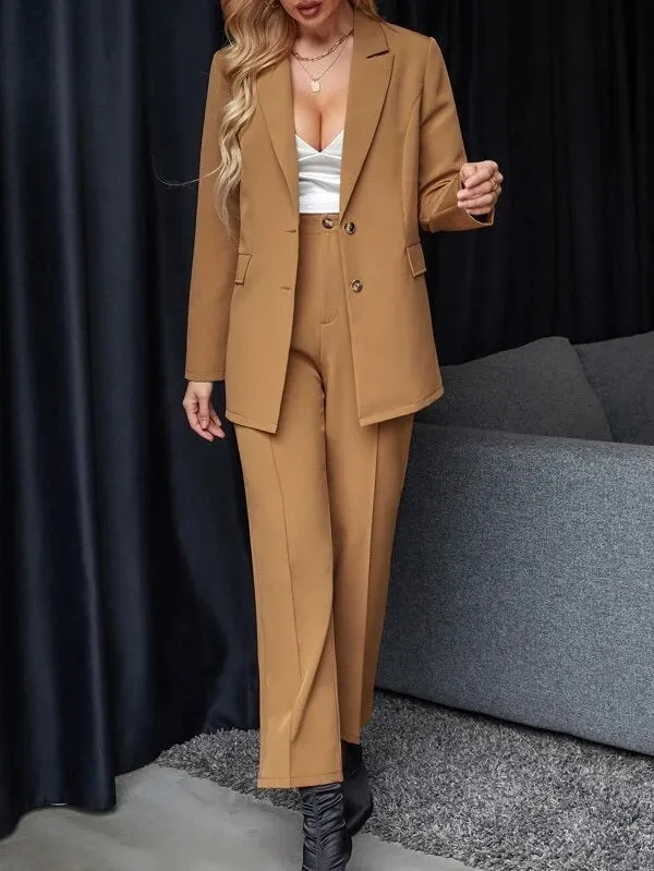 CM-SS487779 Women Elegant Seoul Style Single Breasted Blazer With Seam Tailored Pants - Set