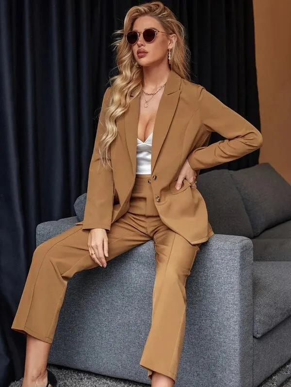 CM-SS487779 Women Elegant Seoul Style Single Breasted Blazer With Seam Tailored Pants - Set