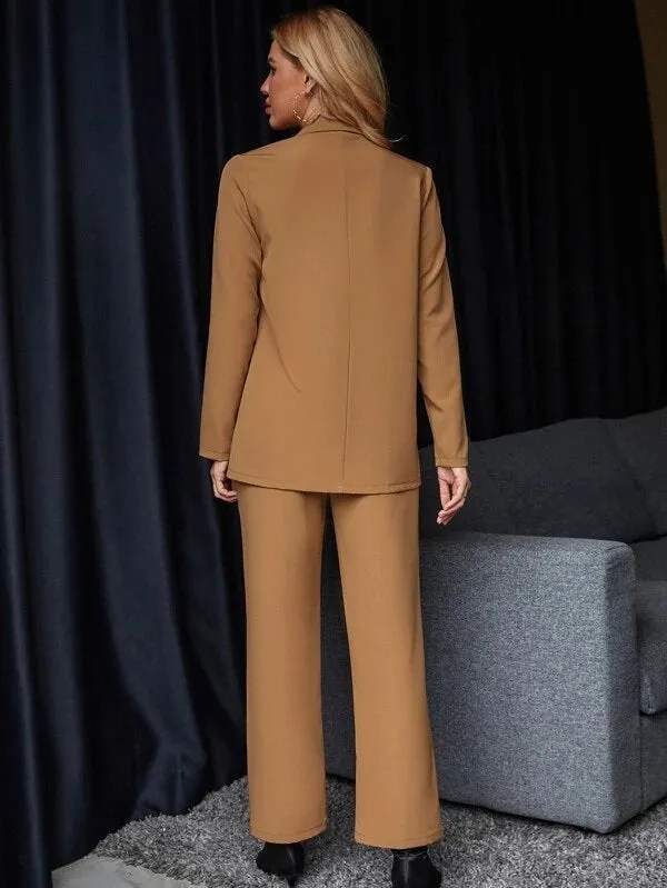 CM-SS487779 Women Elegant Seoul Style Single Breasted Blazer With Seam Tailored Pants - Set