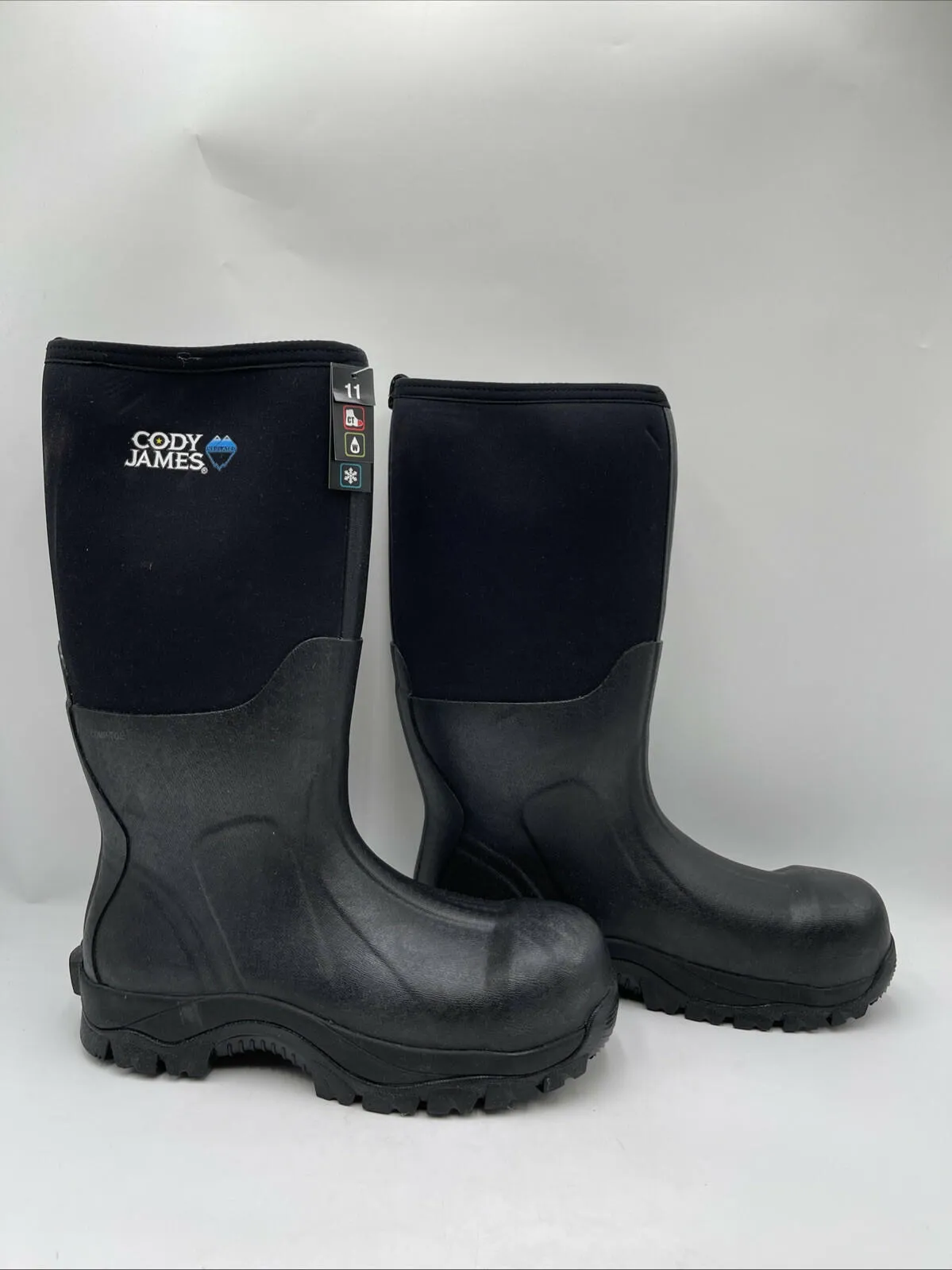 Cody James Men's Glacier Guard Insulated Rubber Comp Toe Boots Black Size 11D - Very Good
