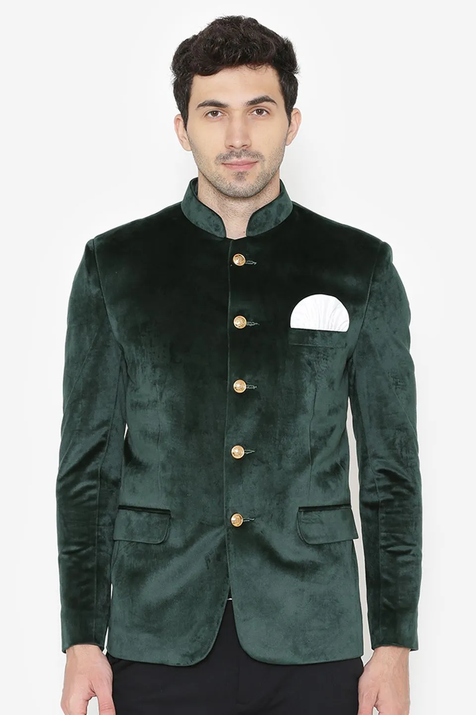 Cotton Velvet Green Bandhgala
