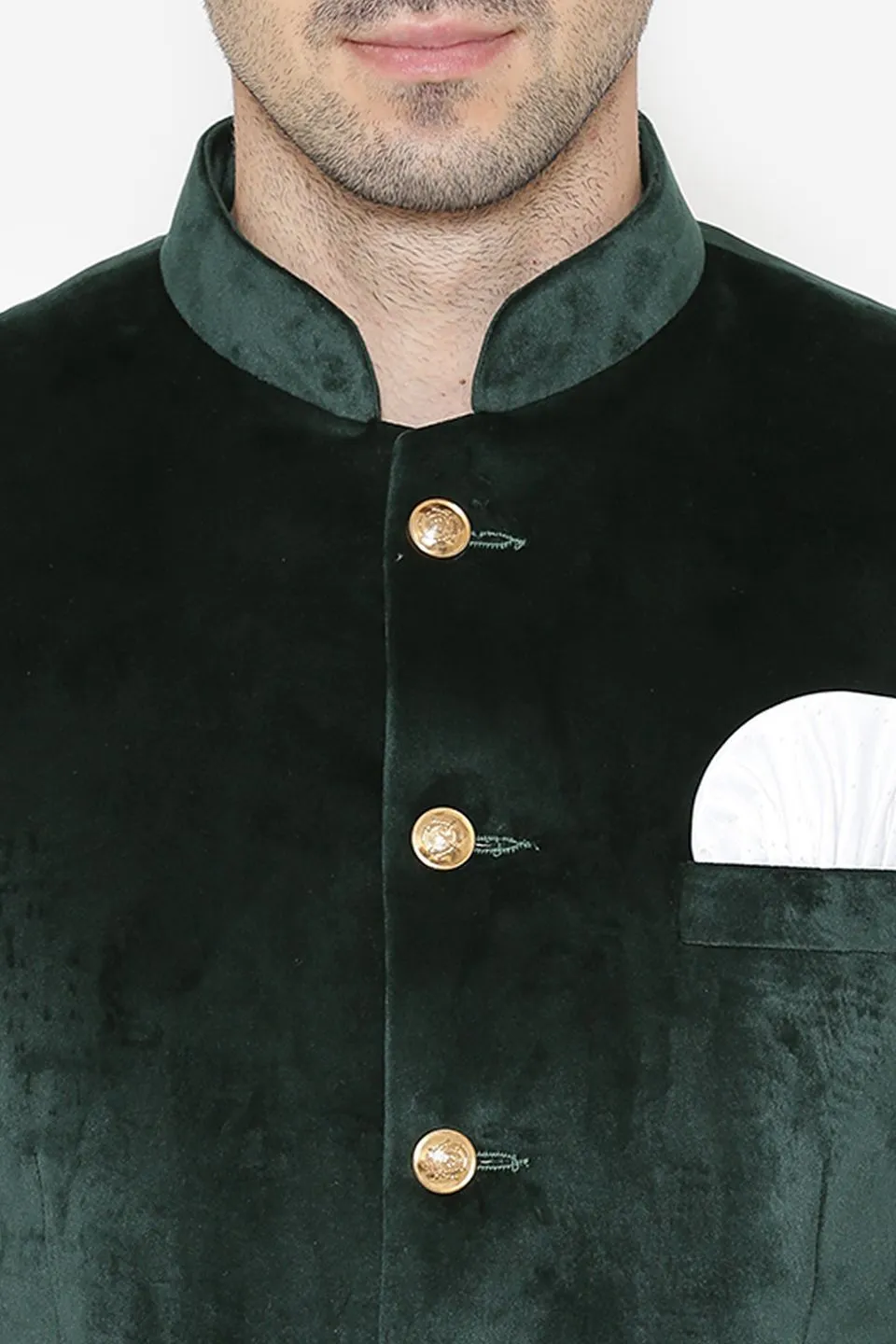Cotton Velvet Green Bandhgala