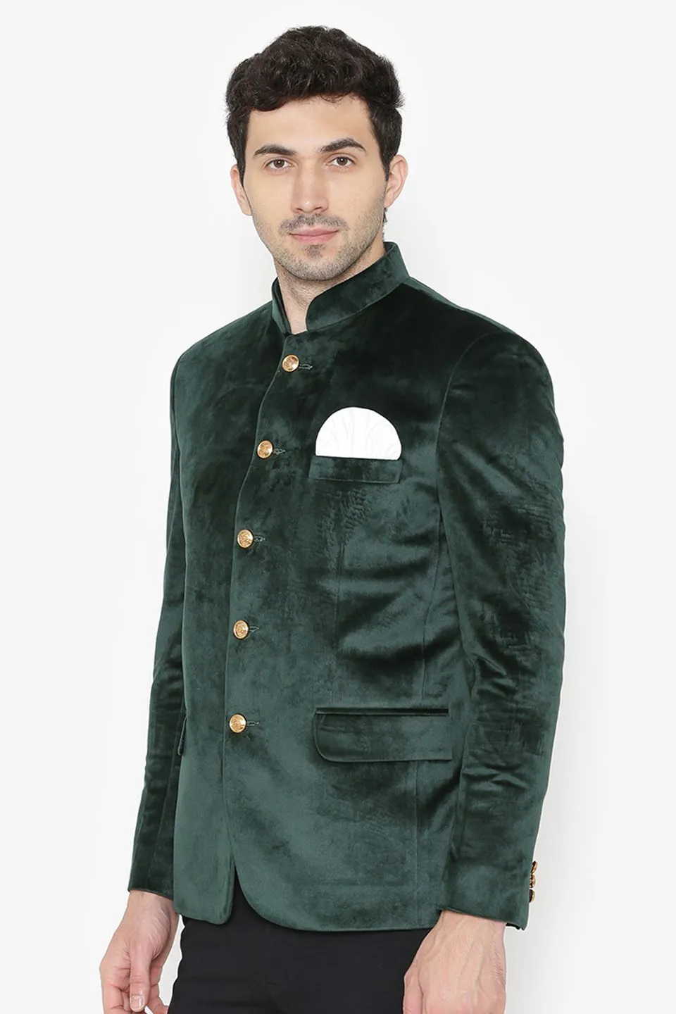 Cotton Velvet Green Bandhgala