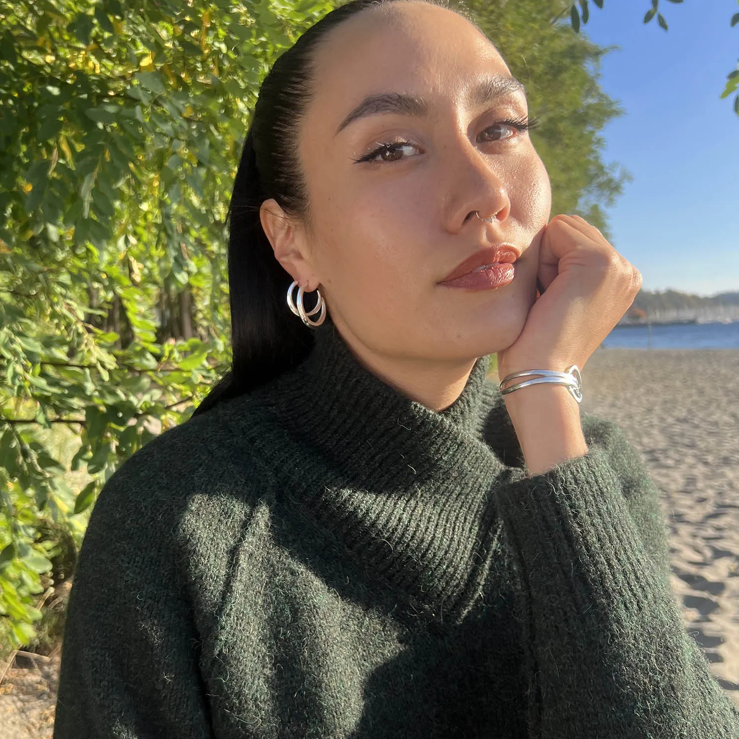 Crescent Hoops Silver Small