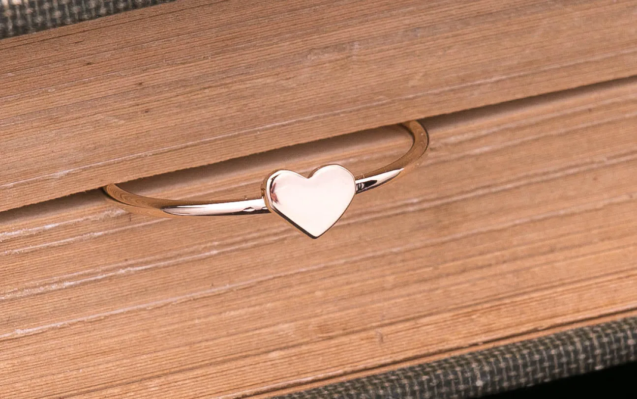 Dainty Gold Heart Ring - Handmade