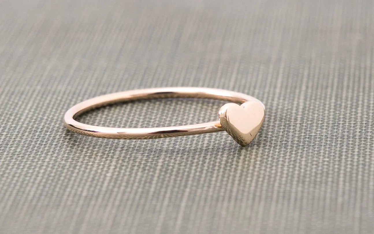 Dainty Gold Heart Ring - Handmade