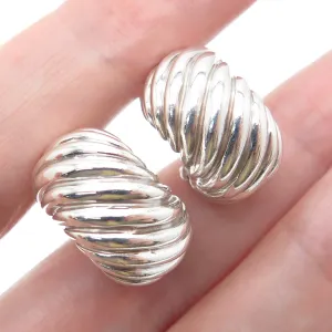 DAVID YURMAN 925 Sterling Silver & 14K Gold Posts Vintage Ribbed Hoop Earrings