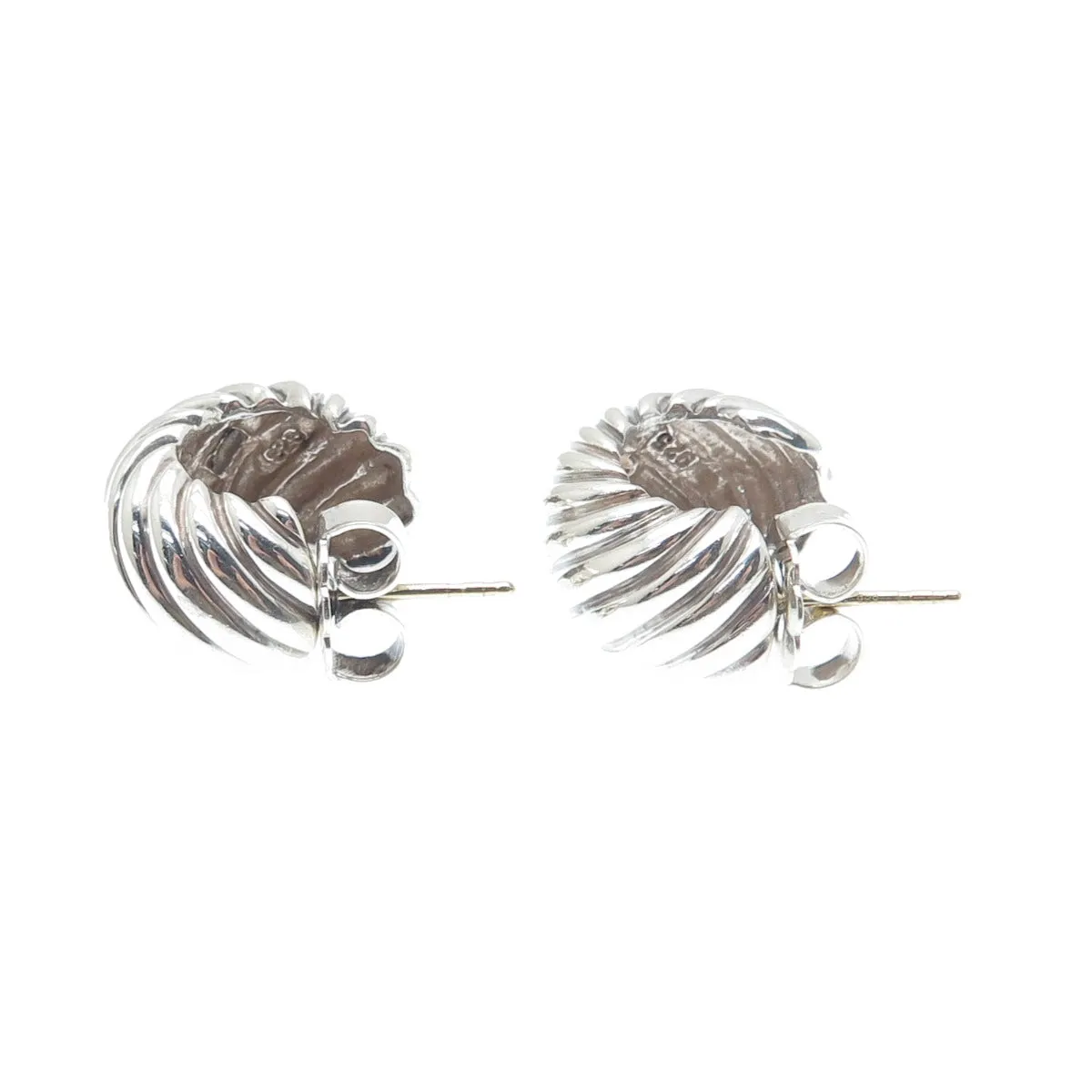 DAVID YURMAN 925 Sterling Silver & 14K Gold Posts Vintage Ribbed Hoop Earrings
