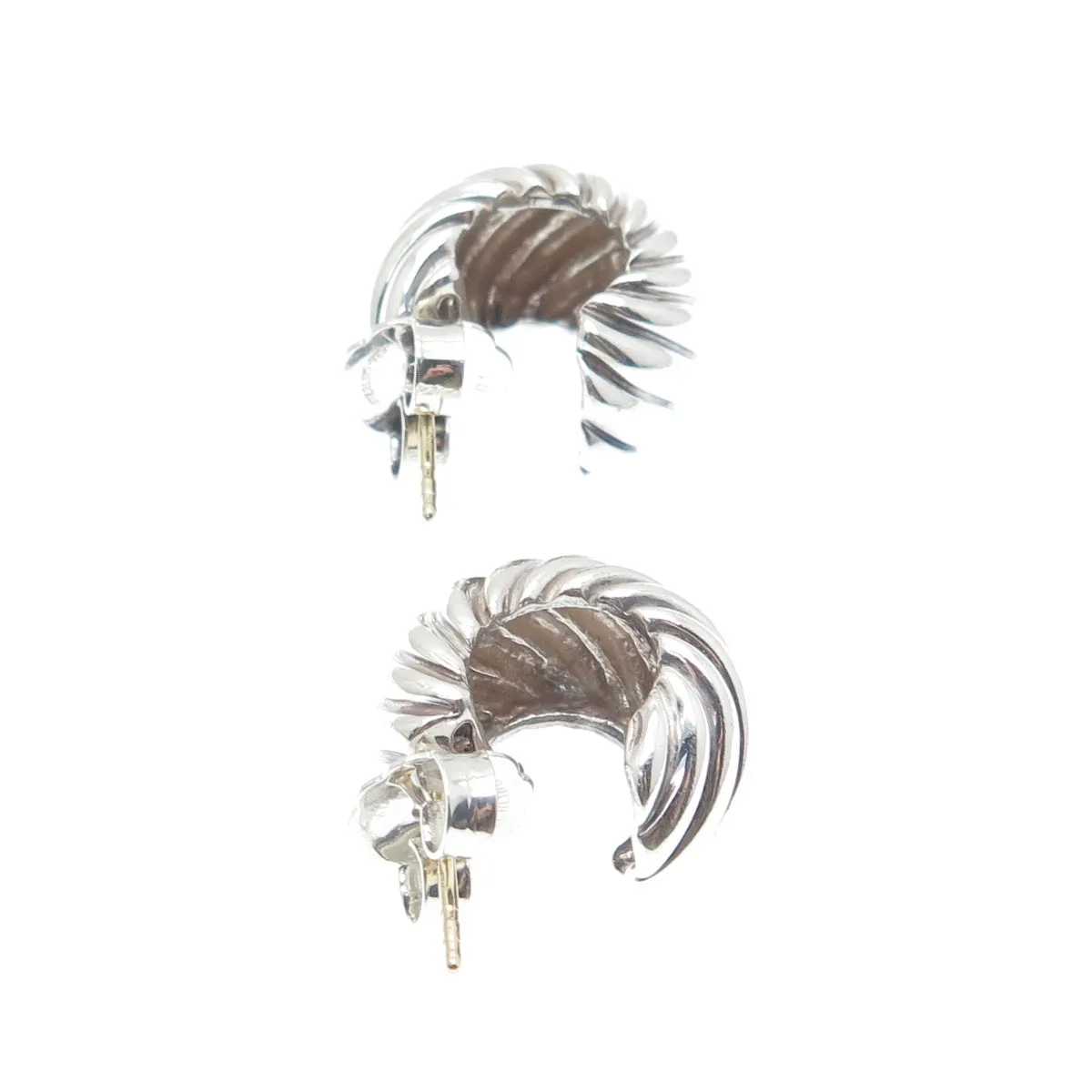 DAVID YURMAN 925 Sterling Silver & 14K Gold Posts Vintage Ribbed Hoop Earrings