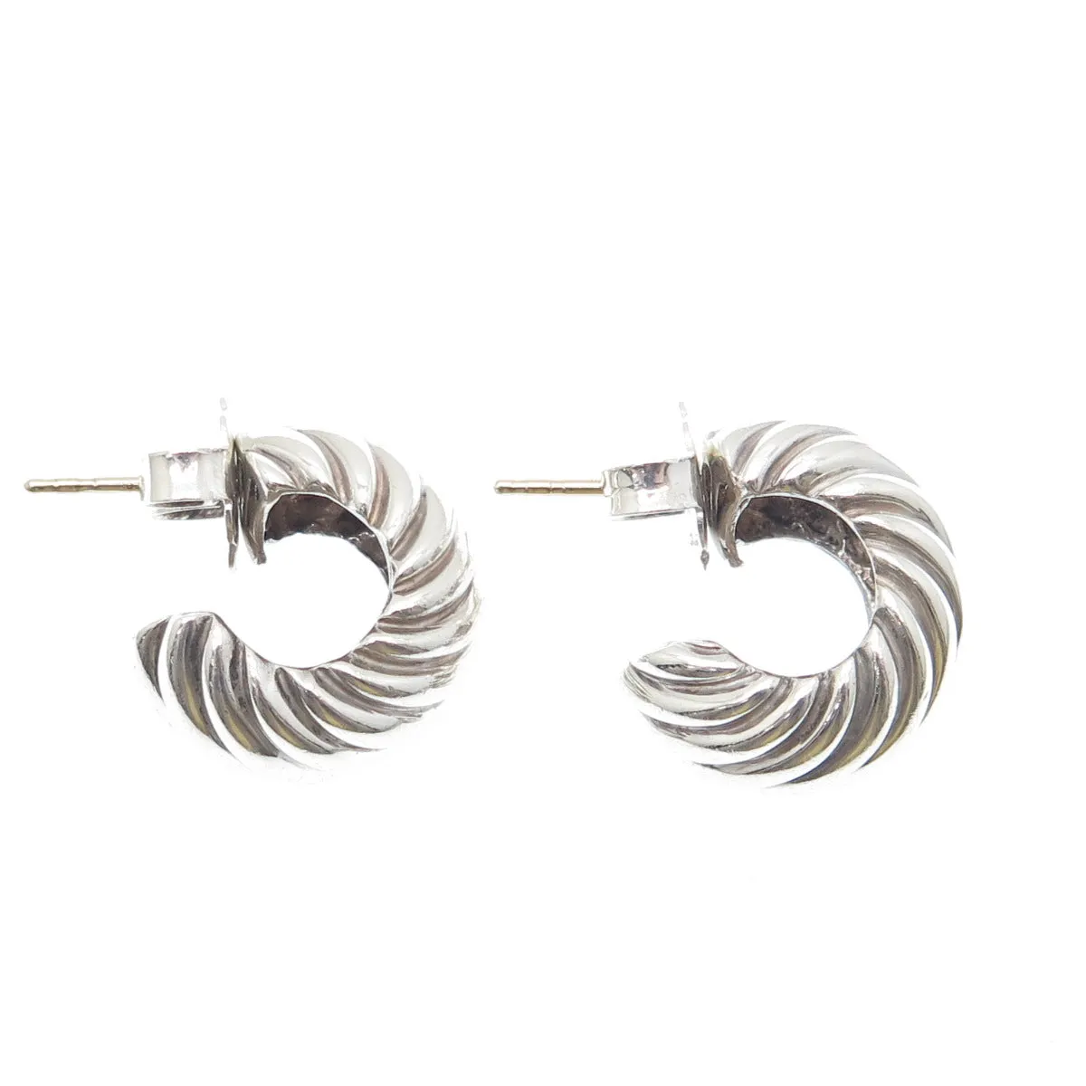 DAVID YURMAN 925 Sterling Silver & 14K Gold Posts Vintage Ribbed Hoop Earrings
