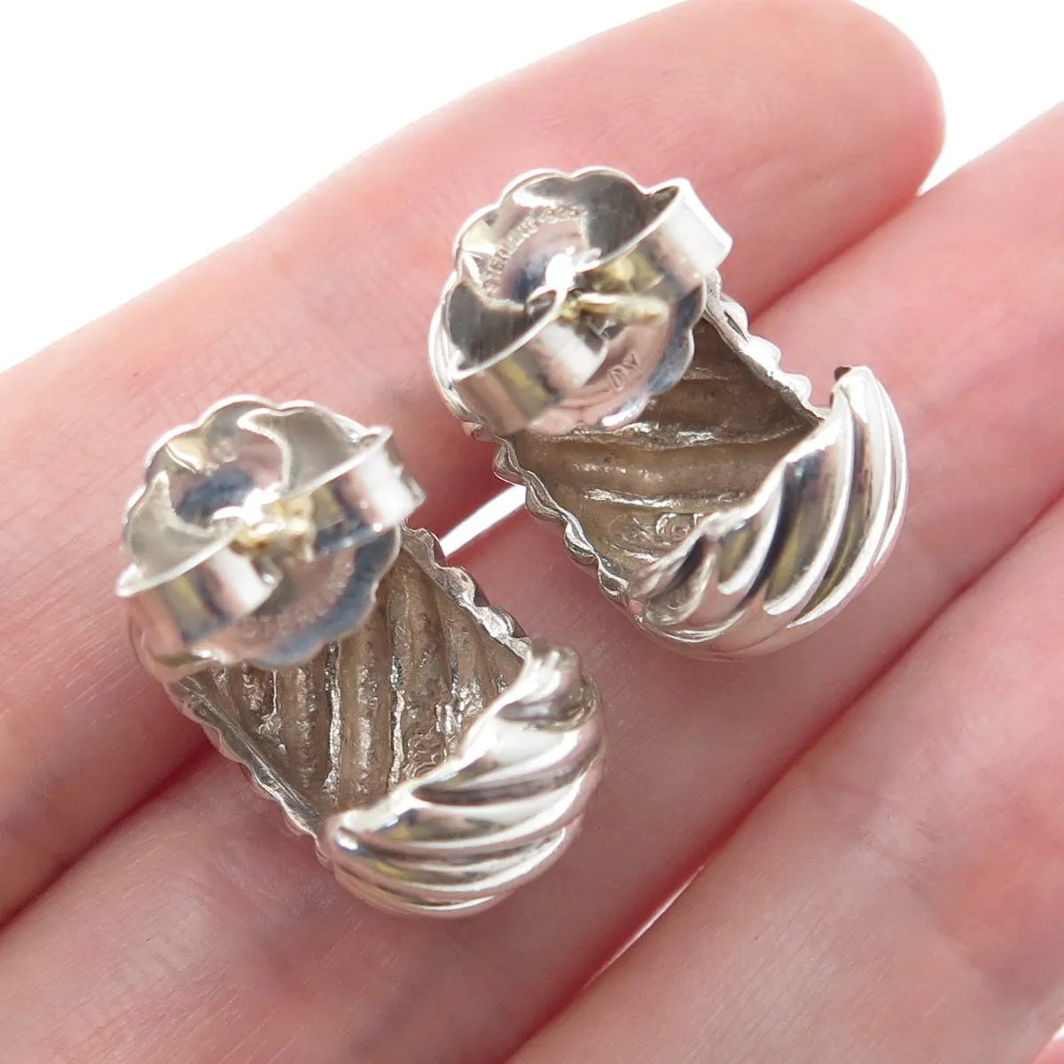 DAVID YURMAN 925 Sterling Silver & 14K Gold Posts Vintage Ribbed Hoop Earrings
