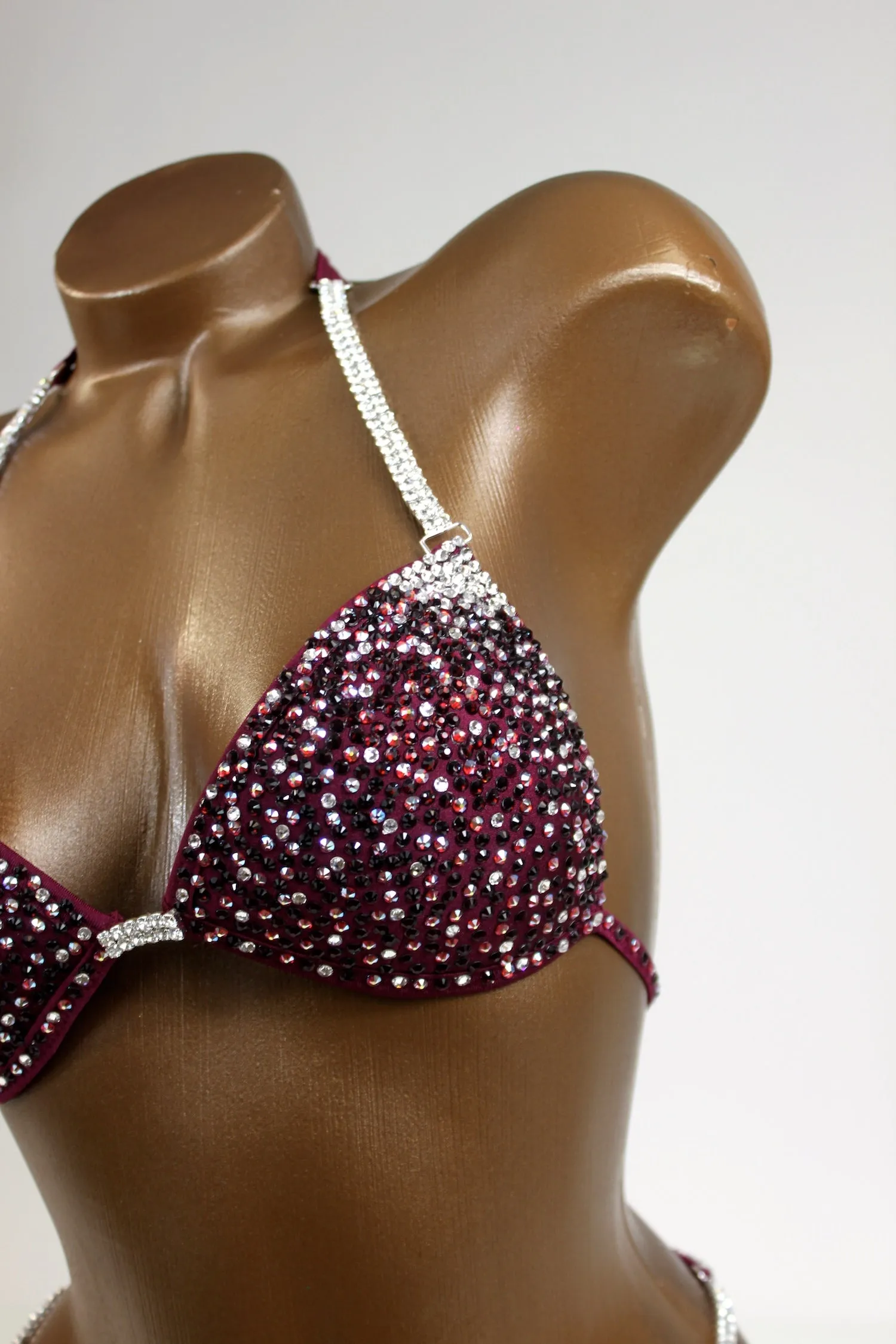 Deep Burgundy AB Satin Spandex Bikini Suit