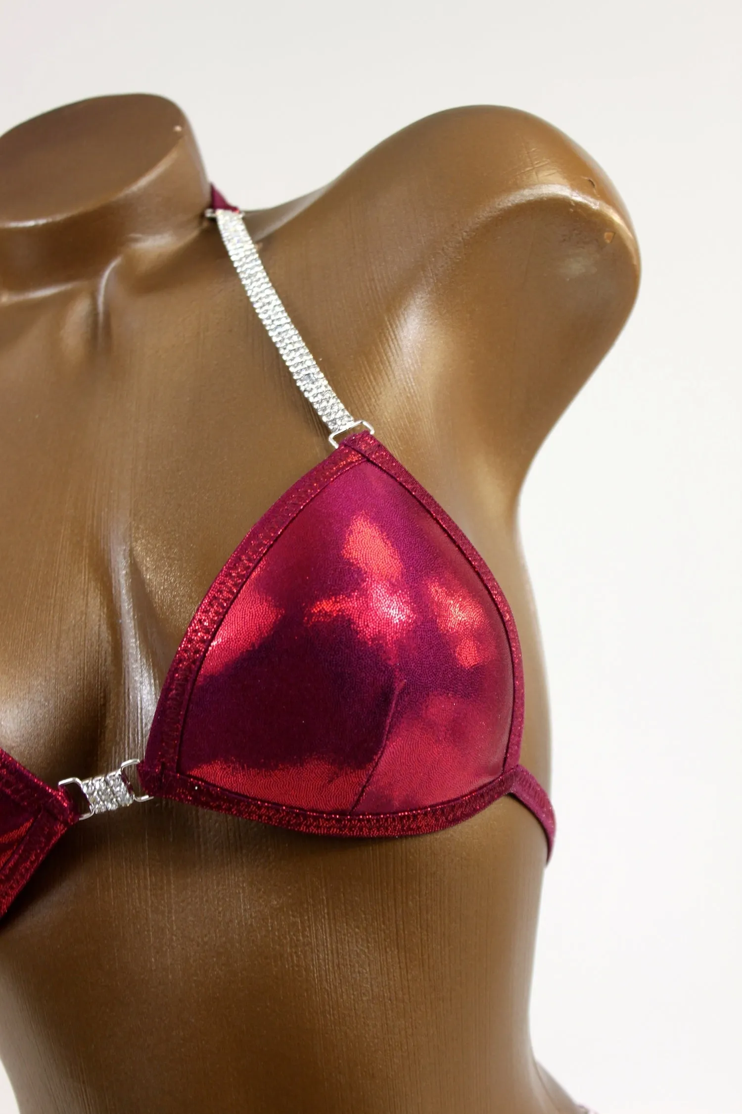 Deep Red Metallic Bikini Suit/ Competition Posing Bikini