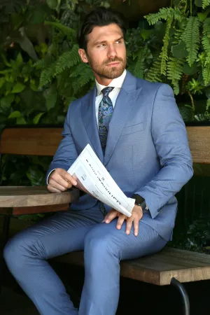 Detroit Slim Fit Blue Birdseye Peak Lapel 2pc Suit