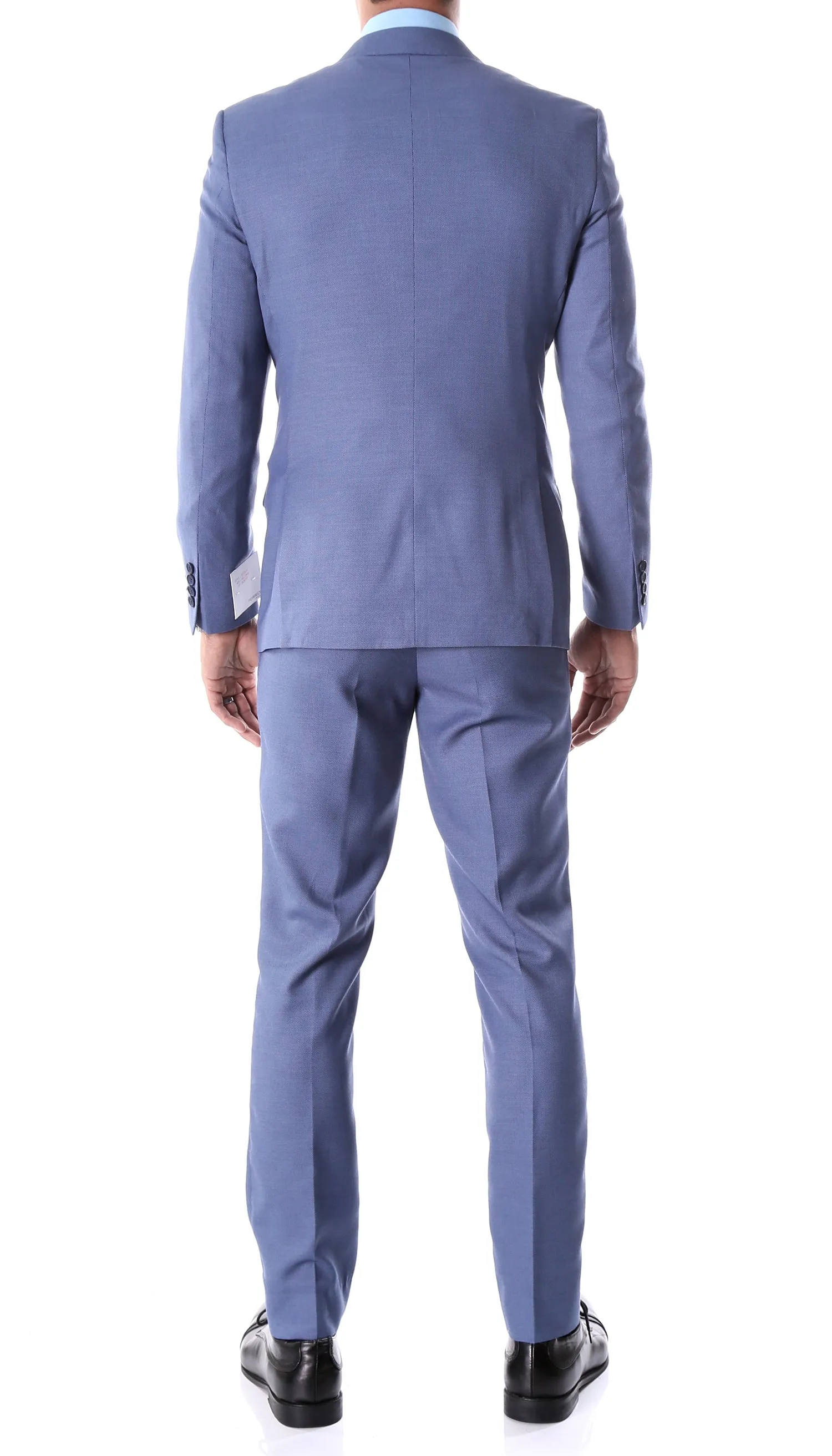 Detroit Slim Fit Blue Birdseye Peak Lapel 2pc Suit