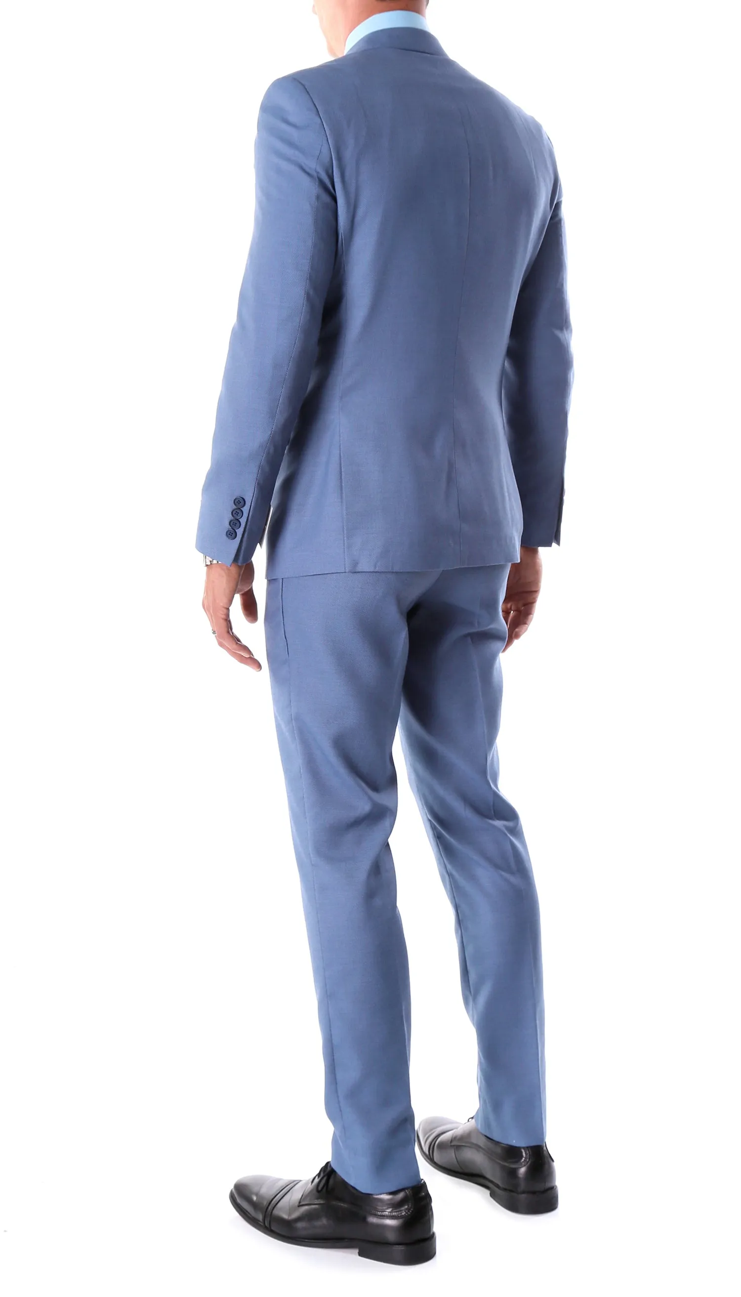 Detroit Slim Fit Blue Birdseye Peak Lapel 2pc Suit