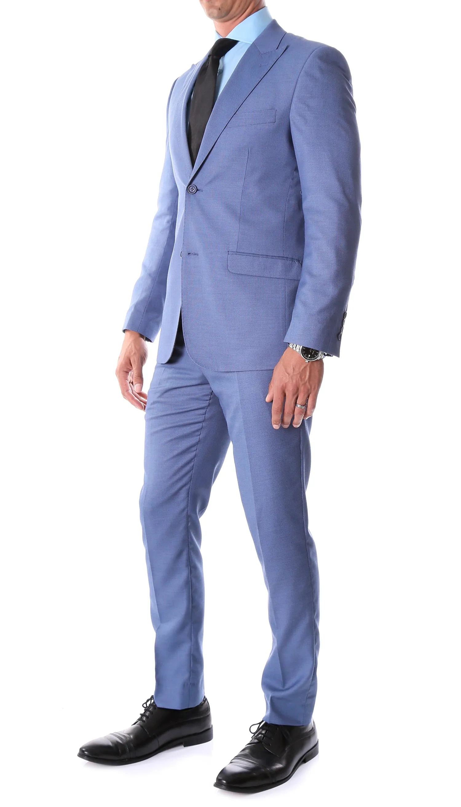 Detroit Slim Fit Blue Birdseye Peak Lapel 2pc Suit