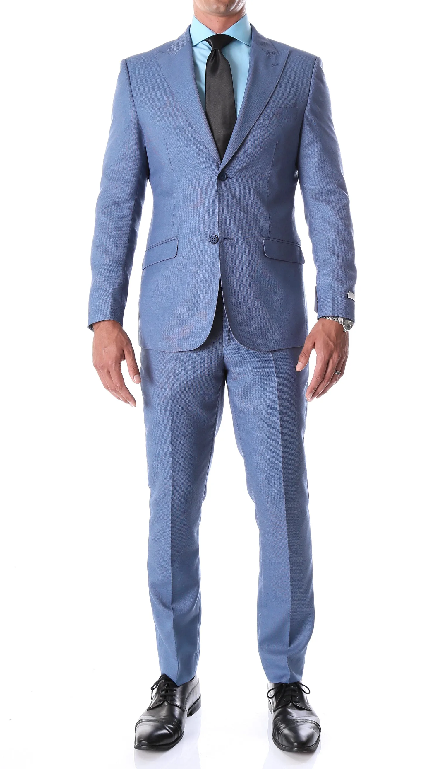 Detroit Slim Fit Blue Birdseye Peak Lapel 2pc Suit