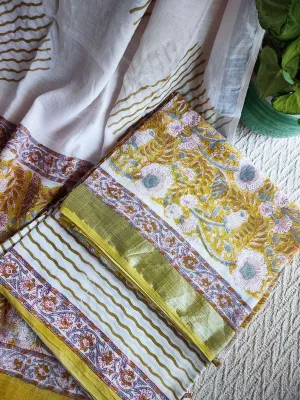 Dhani Green Handblock Print Cotton Linen Suit Set