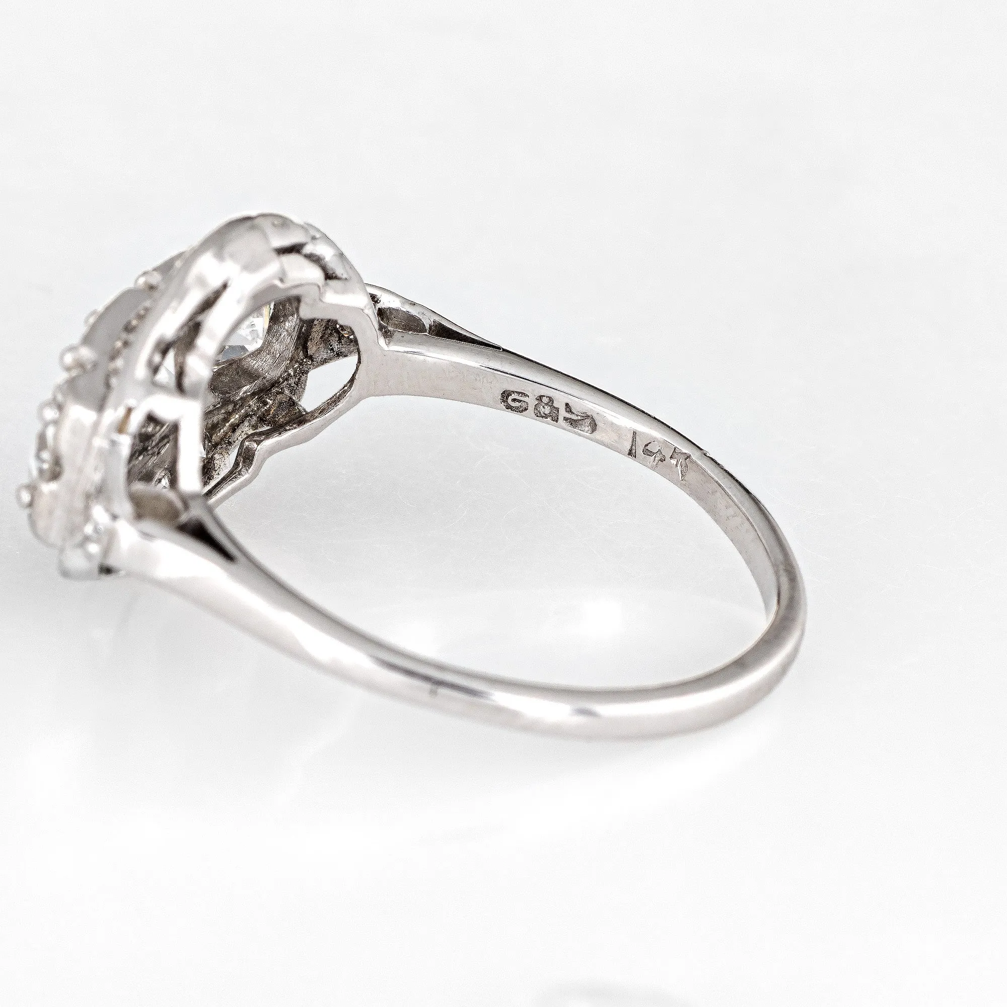 Diamond Trilogy Ring Vintage 50s 14k White Gold Three Stone Estate Jewelry 6.25