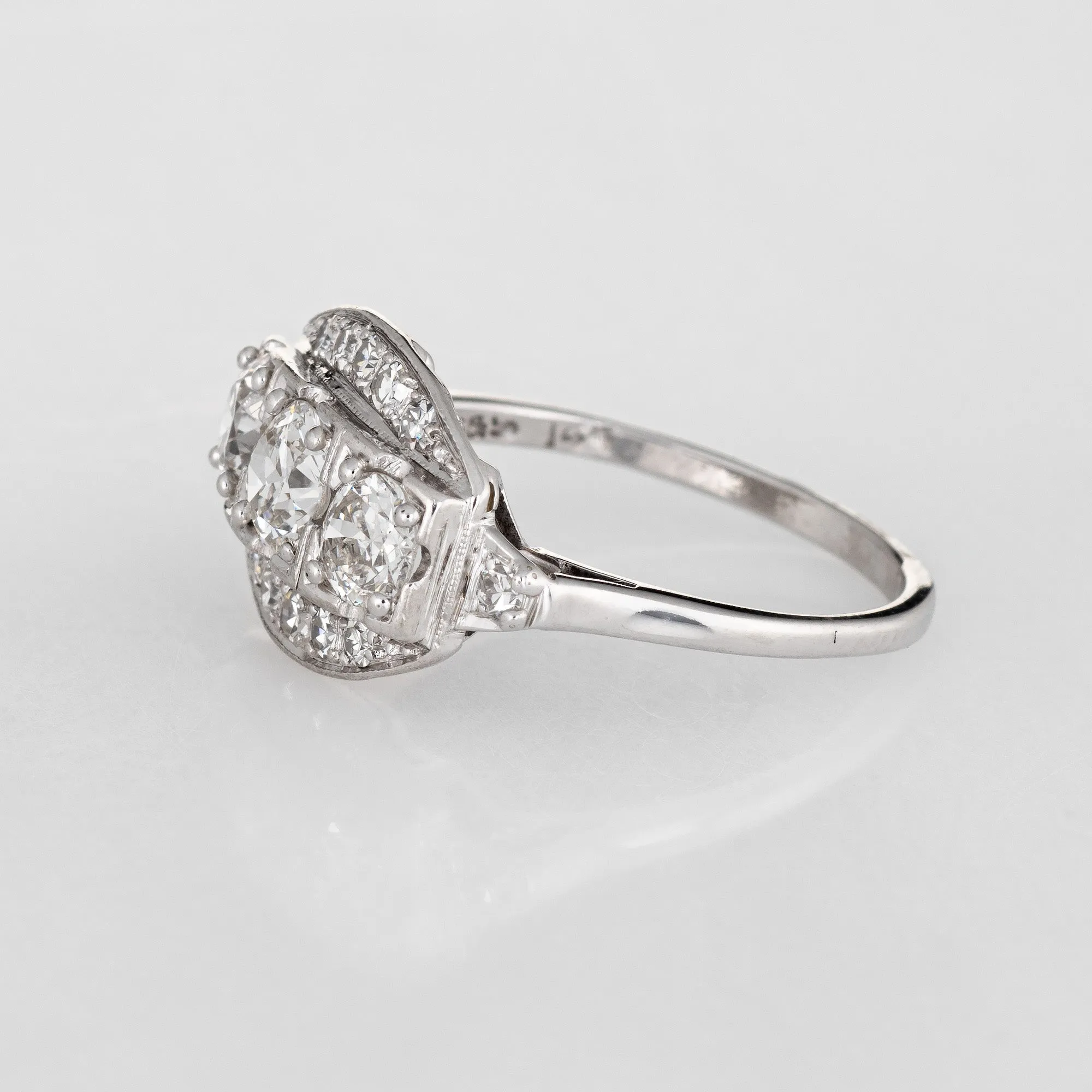 Diamond Trilogy Ring Vintage 50s 14k White Gold Three Stone Estate Jewelry 6.25