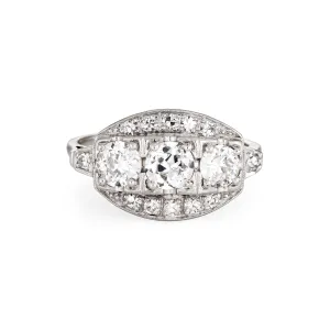 Diamond Trilogy Ring Vintage 50s 14k White Gold Three Stone Estate Jewelry 6.25