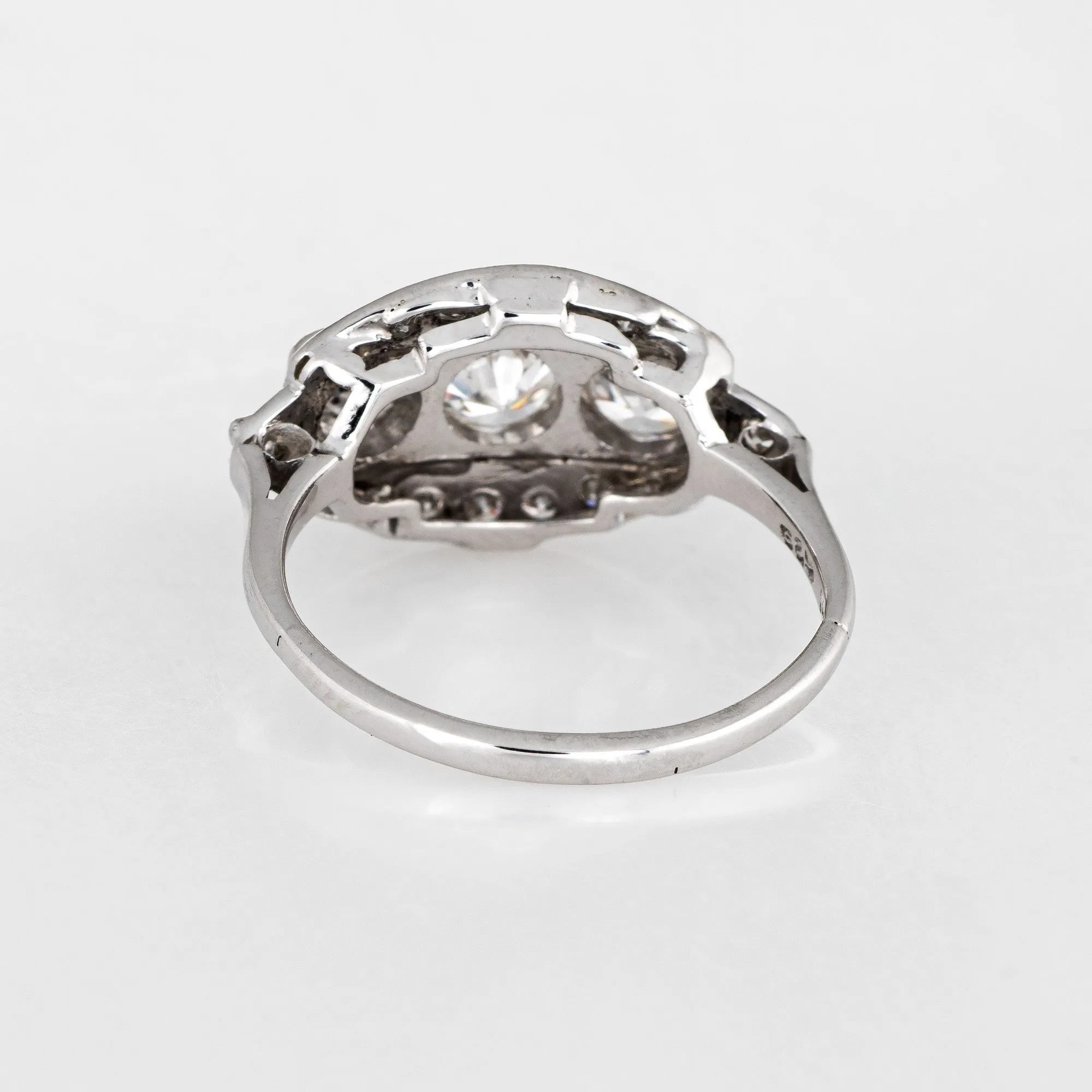 Diamond Trilogy Ring Vintage 50s 14k White Gold Three Stone Estate Jewelry 6.25