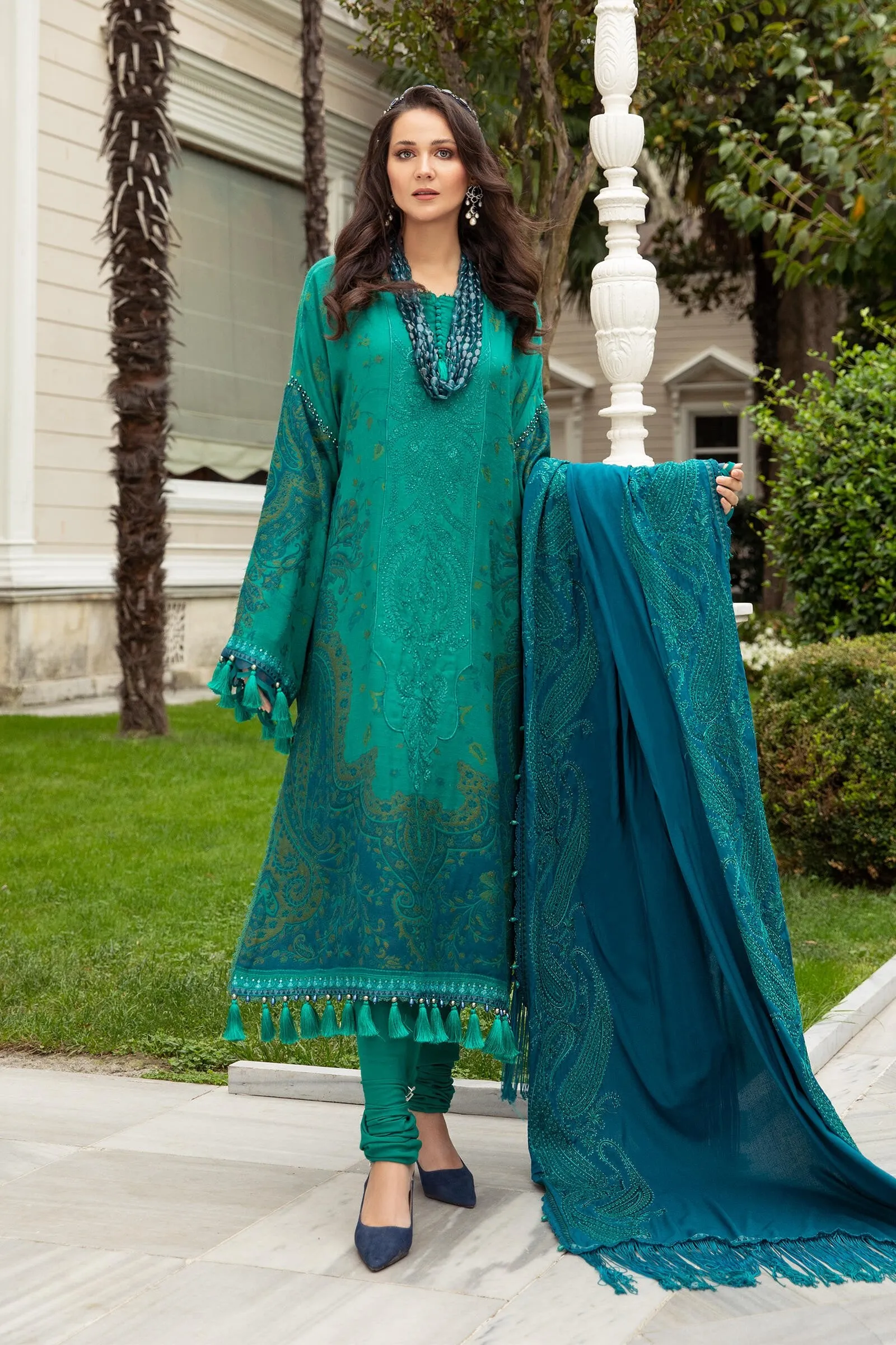 DL-901-Sea Green | Maria B Winter Linen Unstitched Collection 2021 | Unstitched Embroidered Linen Suits