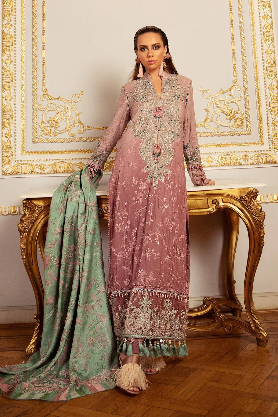 DL-904-Ash Pink | Maria B Winter Linen Unstitched Collection 2021 | Unstitched Embroidered Linen Suits