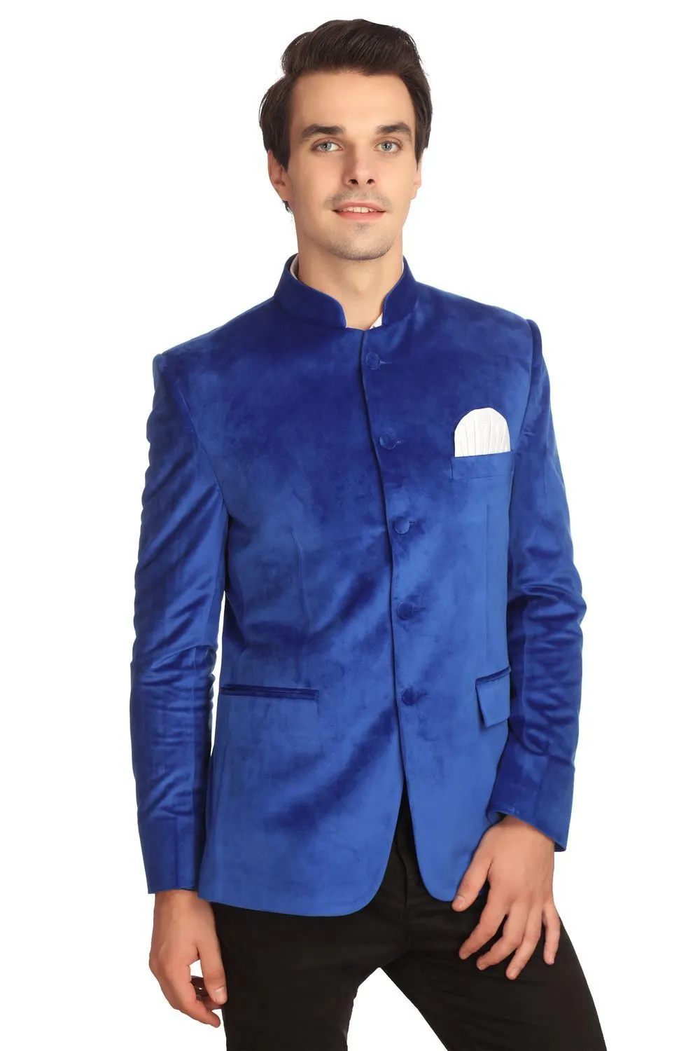 Dust-Free Cotton Velvet Blue Bandhgala