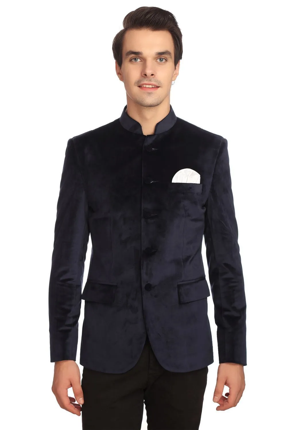Dust-Free Cotton Velvet Blue Bandhgala