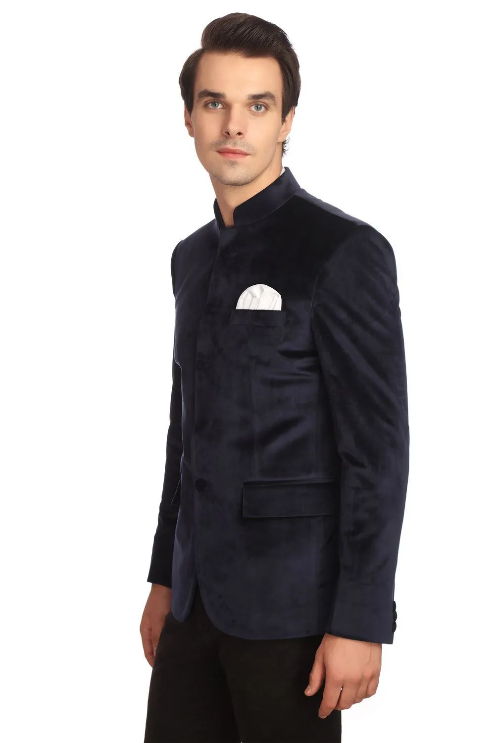 Dust-Free Cotton Velvet Blue Bandhgala