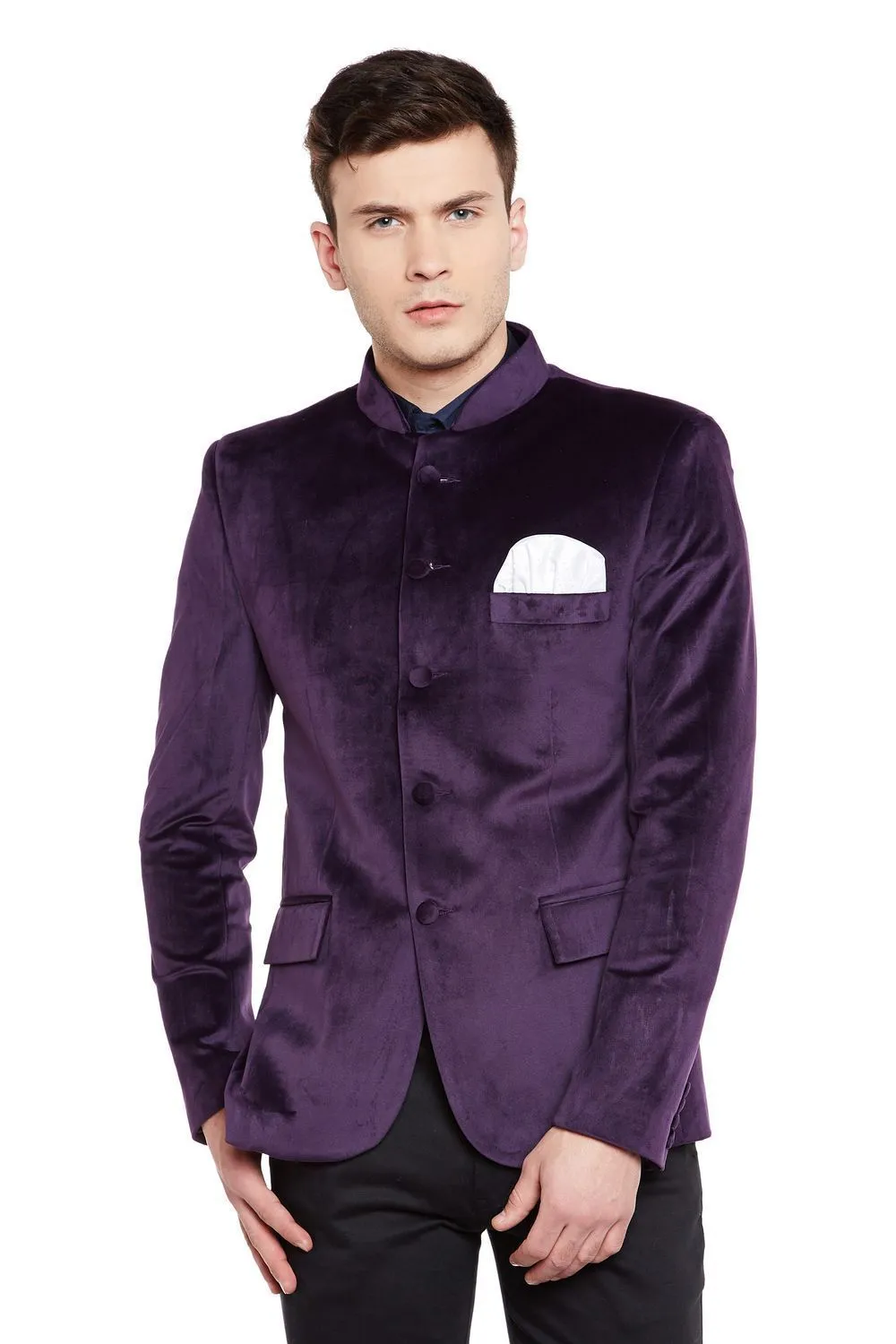 Dust-Free Cotton Velvet Purple Bandhgala